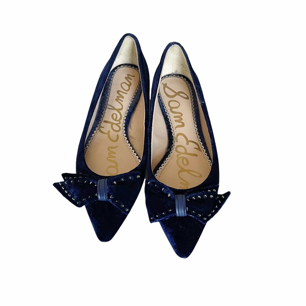 Sam Edelman Blue Velvet Flats- Raisa Bow